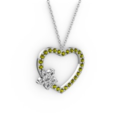 Maita Kalp Kolye - Swarovski ve peridot 14 ayar beyaz altın kolye (40 cm beyaz altın rolo zincir) #1hgy5va