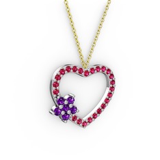 Ametist ve rodolit garnet 18 ayar beyaz altın kolye (40 cm altın rolo zincir)