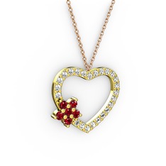 Garnet ve beyaz zirkon 18 ayar altın kolye (40 cm rose altın rolo zincir)