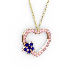 Lab safir ve pembe kuvars 18 ayar rose altın kolye (40 cm gümüş rolo zincir)