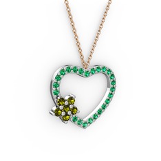 Maita Kalp Kolye - Peridot ve yeşil kuvars 18 ayar beyaz altın kolye (40 cm rose altın rolo zincir) #1hwb18i