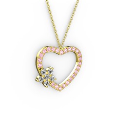Maita Kalp Kolye - Swarovski ve pembe kuvars 18 ayar altın kolye (40 cm altın rolo zincir) #1iekhkp