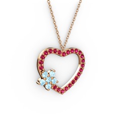 Maita Kalp Kolye - Akuamarin ve rodolit garnet 8 ayar rose altın kolye (40 cm rose altın rolo zincir) #1ih4pou