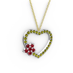 Maita Kalp Kolye - Garnet ve peridot 925 ayar gümüş kolye (40 cm altın rolo zincir) #1ir2yln