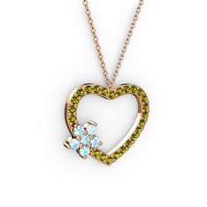 Akuamarin ve peridot 8 ayar rose altın kolye (40 cm rose altın rolo zincir)