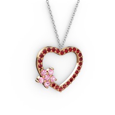 Pembe kuvars ve garnet 8 ayar rose altın kolye (40 cm beyaz altın rolo zincir)