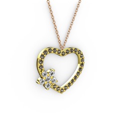Swarovski ve dumanlı kuvars 14 ayar altın kolye (40 cm rose altın rolo zincir)