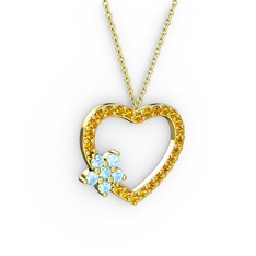 Maita Kalp Kolye - Akuamarin ve sitrin 18 ayar altın kolye (40 cm altın rolo zincir) #1ju1t97