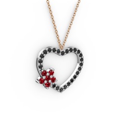 Garnet ve siyah zirkon 18 ayar beyaz altın kolye (40 cm rose altın rolo zincir)