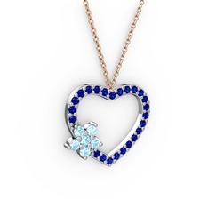 Maita Kalp Kolye - Akuamarin ve lab safir 18 ayar beyaz altın kolye (40 cm gümüş rolo zincir) #1kpbmgg