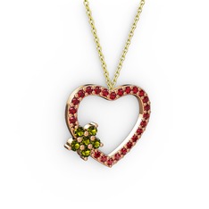 Maita Kalp Kolye - Peridot ve garnet 18 ayar rose altın kolye (40 cm altın rolo zincir) #1kud99e
