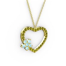 Maita Kalp Kolye - Akuamarin ve peridot 8 ayar altın kolye (40 cm altın rolo zincir) #1l4xz7v