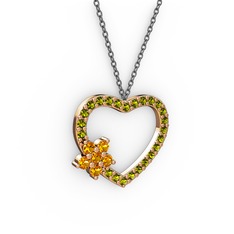 Sitrin ve peridot 18 ayar rose altın kolye (40 cm gümüş rolo zincir)