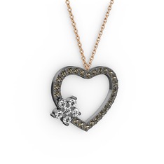 Maita Kalp Kolye - Swarovski ve dumanlı kuvars 925 ayar siyah rodyum kaplama gümüş kolye (40 cm rose altın rolo zincir) #1lcp19y
