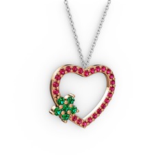 Maita Kalp Kolye - Yeşil kuvars ve rodolit garnet 8 ayar rose altın kolye (40 cm beyaz altın rolo zincir) #1lea0b5