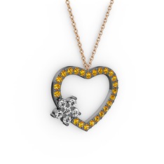 Maita Kalp Kolye - Swarovski ve sitrin 925 ayar siyah rodyum kaplama gümüş kolye (40 cm rose altın rolo zincir) #1lfwjvv