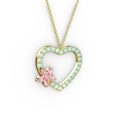 Maita Kalp Kolye - Pembe kuvars ve akuamarin 925 ayar altın kaplama gümüş kolye (40 cm gümüş rolo zincir) #1ly3w8d