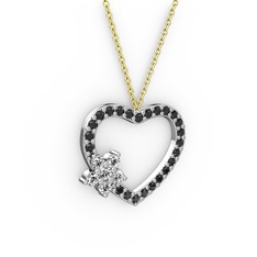 Maita Kalp Kolye - Beyaz zirkon ve siyah zirkon 14 ayar beyaz altın kolye (40 cm altın rolo zincir) #1m2vwb6