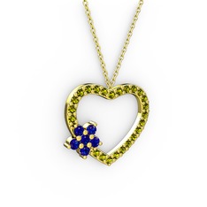 Lab safir ve peridot 14 ayar altın kolye (40 cm gümüş rolo zincir)