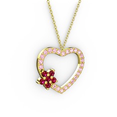 Rodolit garnet ve pembe kuvars 925 ayar altın kaplama gümüş kolye (40 cm gümüş rolo zincir)