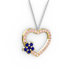 Lab safir ve pembe kuvars 18 ayar altın kolye (40 cm beyaz altın rolo zincir)