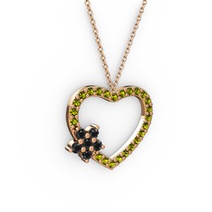 Siyah zirkon ve peridot 925 ayar rose altın kaplama gümüş kolye (40 cm rose altın rolo zincir)
