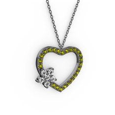 Maita Kalp Kolye - Swarovski ve peridot 925 ayar siyah rodyum kaplama gümüş kolye (40 cm gümüş rolo zincir) #1mnyg8w