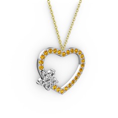 Swarovski ve sitrin 14 ayar beyaz altın kolye (40 cm gümüş rolo zincir)