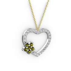 Maita Kalp Kolye - Peridot ve beyaz zirkon 8 ayar beyaz altın kolye (40 cm altın rolo zincir) #1muxjy1