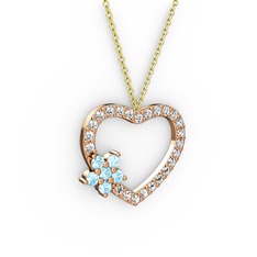 Akuamarin ve swarovski 8 ayar rose altın kolye (40 cm altın rolo zincir)