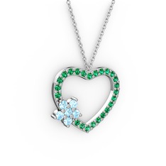 Maita Kalp Kolye - Akuamarin ve yeşil kuvars 18 ayar beyaz altın kolye (40 cm beyaz altın rolo zincir) #1nngqas