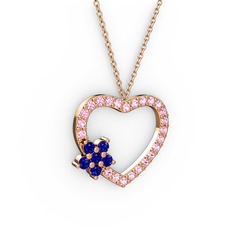 Maita Kalp Kolye - Lab safir ve pembe kuvars 14 ayar rose altın kolye (40 cm rose altın rolo zincir) #1norl1d