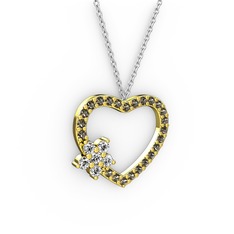 Maita Kalp Kolye - Swarovski ve dumanlı kuvars 925 ayar altın kaplama gümüş kolye (40 cm beyaz altın rolo zincir) #1nvtggw