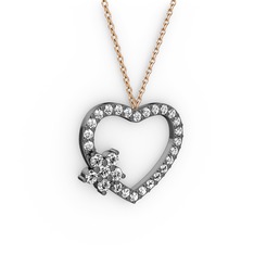 Maita Kalp Kolye - Beyaz zirkon ve swarovski 925 ayar siyah rodyum kaplama gümüş kolye (40 cm rose altın rolo zincir) #1o361bt