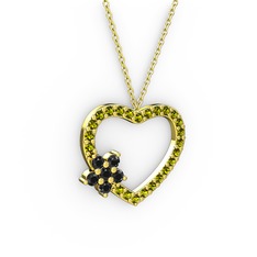 Siyah zirkon ve peridot 14 ayar altın kolye (40 cm altın rolo zincir)