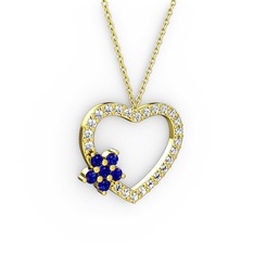 Maita Kalp Kolye - Lab safir ve swarovski 14 ayar altın kolye (40 cm altın rolo zincir) #1o9s2ka