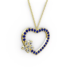 Maita Kalp Kolye - Swarovski ve lab safir 14 ayar altın kolye (40 cm gümüş rolo zincir) #1ol12dz