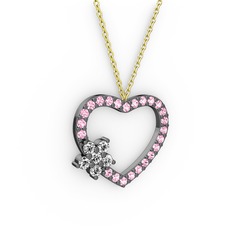 Maita Kalp Kolye - Swarovski ve pembe kuvars 925 ayar siyah rodyum kaplama gümüş kolye (40 cm altın rolo zincir) #1old3zc