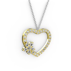 Maita Kalp Kolye - Pırlanta ve swarovski 925 ayar altın kaplama gümüş kolye (0.216 karat, 40 cm gümüş rolo zincir) #1oxpm2d