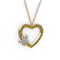 Beyaz zirkon ve peridot 14 ayar rose altın kolye (40 cm rose altın rolo zincir)