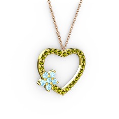 Akuamarin ve peridot 925 ayar altın kaplama gümüş kolye (40 cm rose altın rolo zincir)
