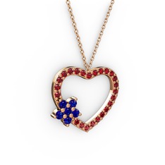 Lab safir ve garnet 925 ayar rose altın kaplama gümüş kolye (40 cm rose altın rolo zincir)