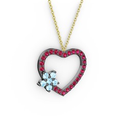 Maita Kalp Kolye - Akuamarin ve rodolit garnet 925 ayar siyah rodyum kaplama gümüş kolye (40 cm altın rolo zincir) #1psi94e