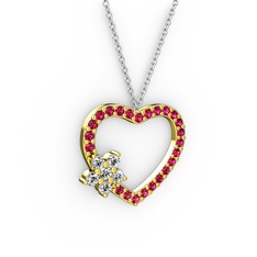 Pırlanta ve rodolit garnet 14 ayar altın kolye (0.216 karat, 40 cm beyaz altın rolo zincir)