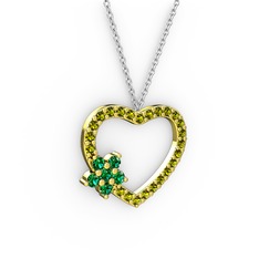 Yeşil kuvars ve peridot 18 ayar altın kolye (40 cm beyaz altın rolo zincir)