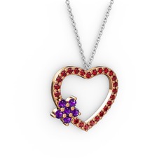 Ametist ve garnet 18 ayar rose altın kolye (40 cm beyaz altın rolo zincir)