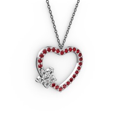 Maita Kalp Kolye - Beyaz zirkon ve garnet 14 ayar beyaz altın kolye (40 cm gümüş rolo zincir) #1q6ynyj