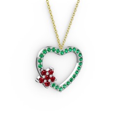 Garnet ve yeşil kuvars 8 ayar beyaz altın kolye (40 cm altın rolo zincir)