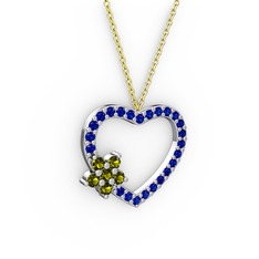 Maita Kalp Kolye - Peridot ve lab safir 14 ayar beyaz altın kolye (40 cm altın rolo zincir) #1qa4ptm