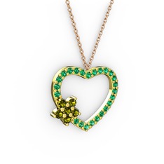 Maita Kalp Kolye - Peridot ve yeşil kuvars 18 ayar altın kolye (40 cm rose altın rolo zincir) #1qextxx